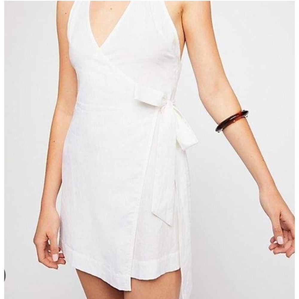 Calypso St. Barth Resort Luxe Breathable Linen Wrap Dress V-Neck Coastal, S